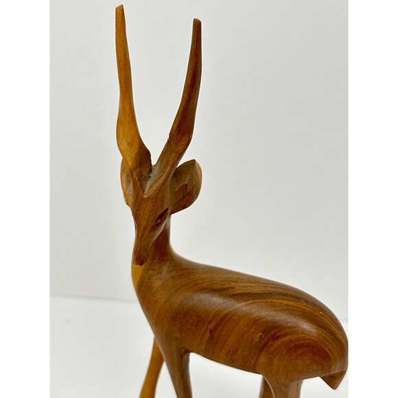 Vintage Hand-Carved Wooden Gazelle Figurine With Baby 8" Tall Antelope Sculpture - Picture 3 of 7